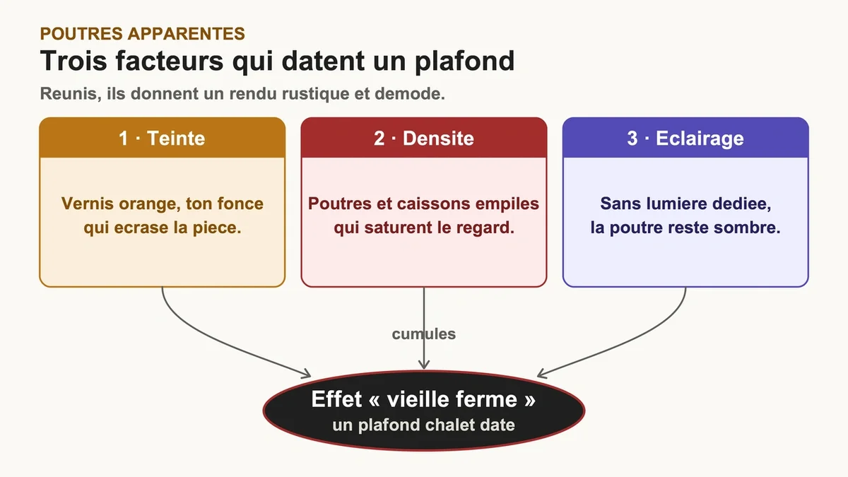 Poutres en bois visible au plafond, mettant en valeur leur teinte et style rustique