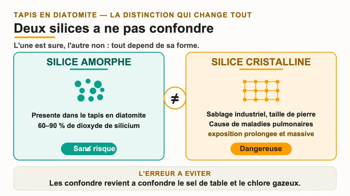 Schéma comparatif illustrant les différences entre silice amorphe et silice cristalline