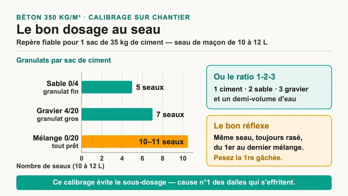 Schéma illustrant le calibrage des granulats pour une mesure précise sur un chantier de construction